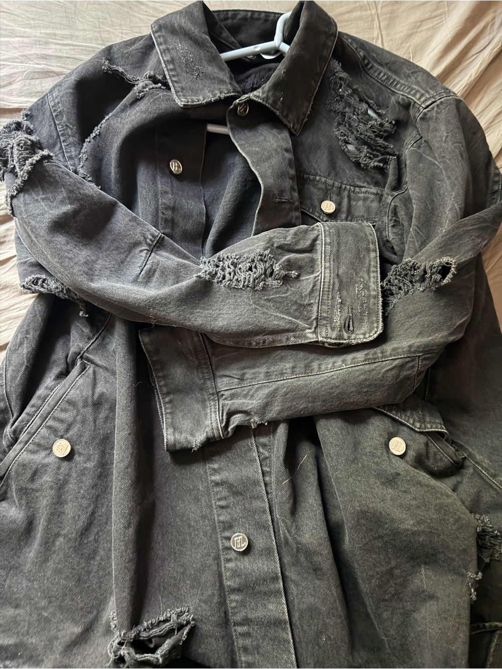 Helmut Lang Distressed Black Denim Jacket